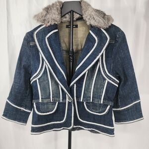 Dolce Cabo Blue Jean Jacket with Faux Fur Collar
